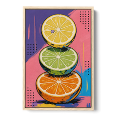 Pop Art Fruit Painting of a Citrus Wheel Tower - Oak Framed Canvas Wall Art - Front