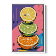 Pop Art Fruit Painting of a Citrus Wheel Tower - White Framed Canvas Wall Art - Front