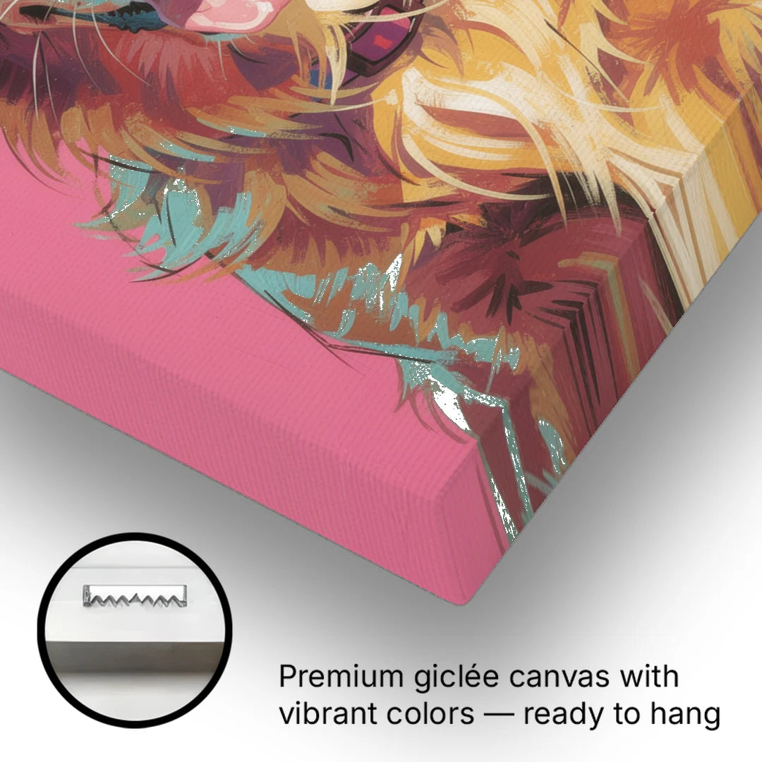 Pop Art Golden Retriever in Rose Sunglasses - Canvas Wall Art - Gallery Wrap Corner