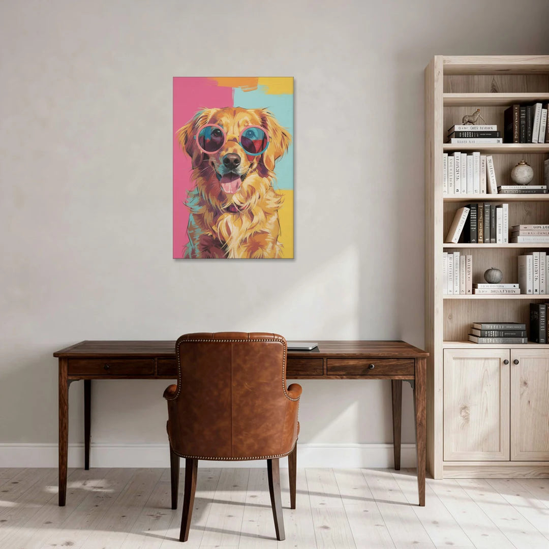 Pop Art Golden Retriever in Rose Sunglasses - Canvas Wall Art - Office - 24x36