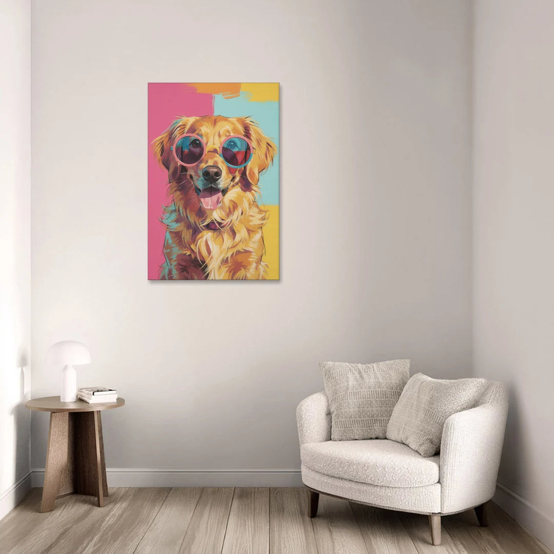 Pop Art Golden Retriever in Rose Sunglasses - Canvas Wall Art - Sofa - 24x36