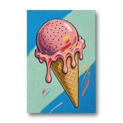 Pop Art Ice Cream Cone with Strawberry Drips - Canvas Wall Art - Front