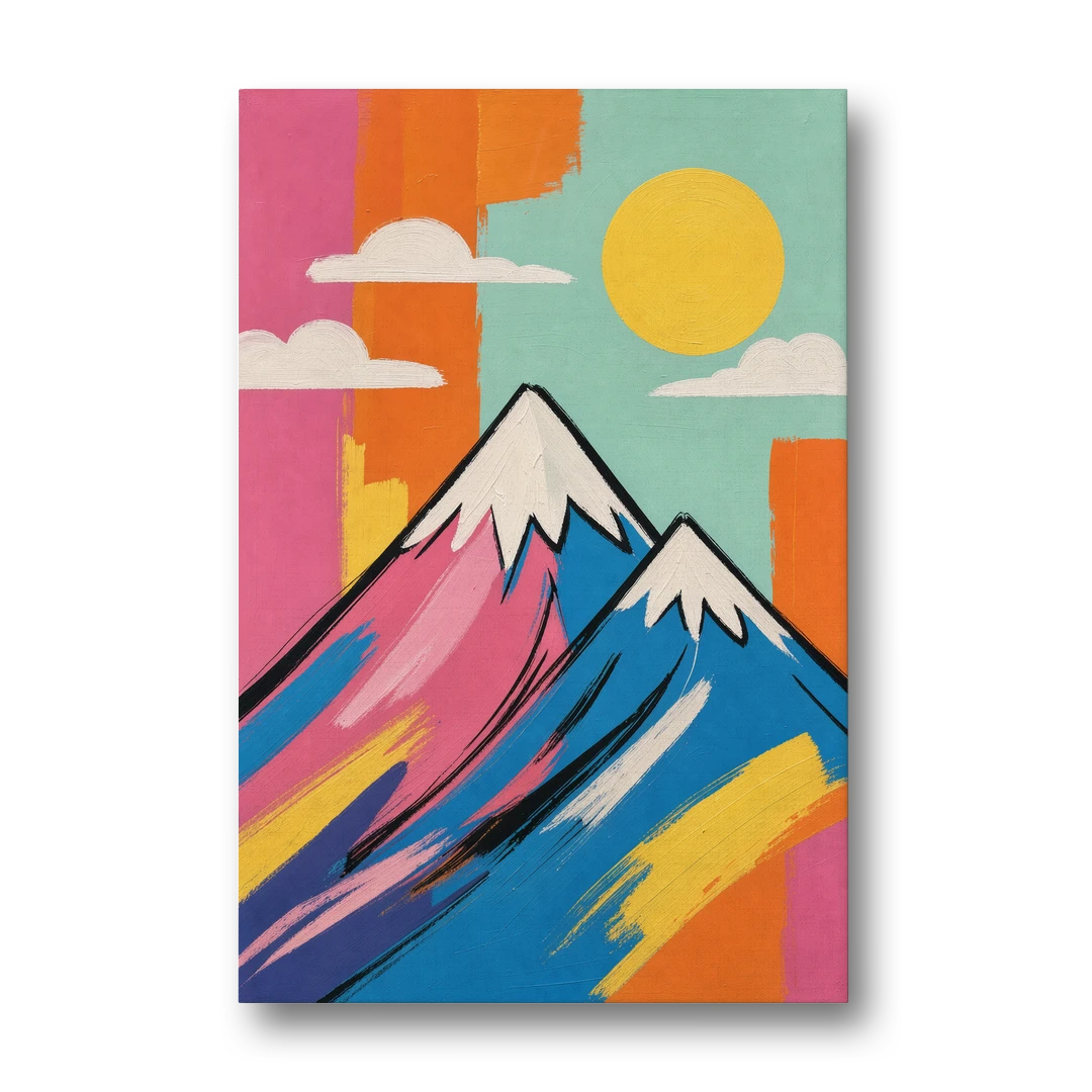 Pop Art Mountain in Pink and Blue - Canvas Wall Art - Front
