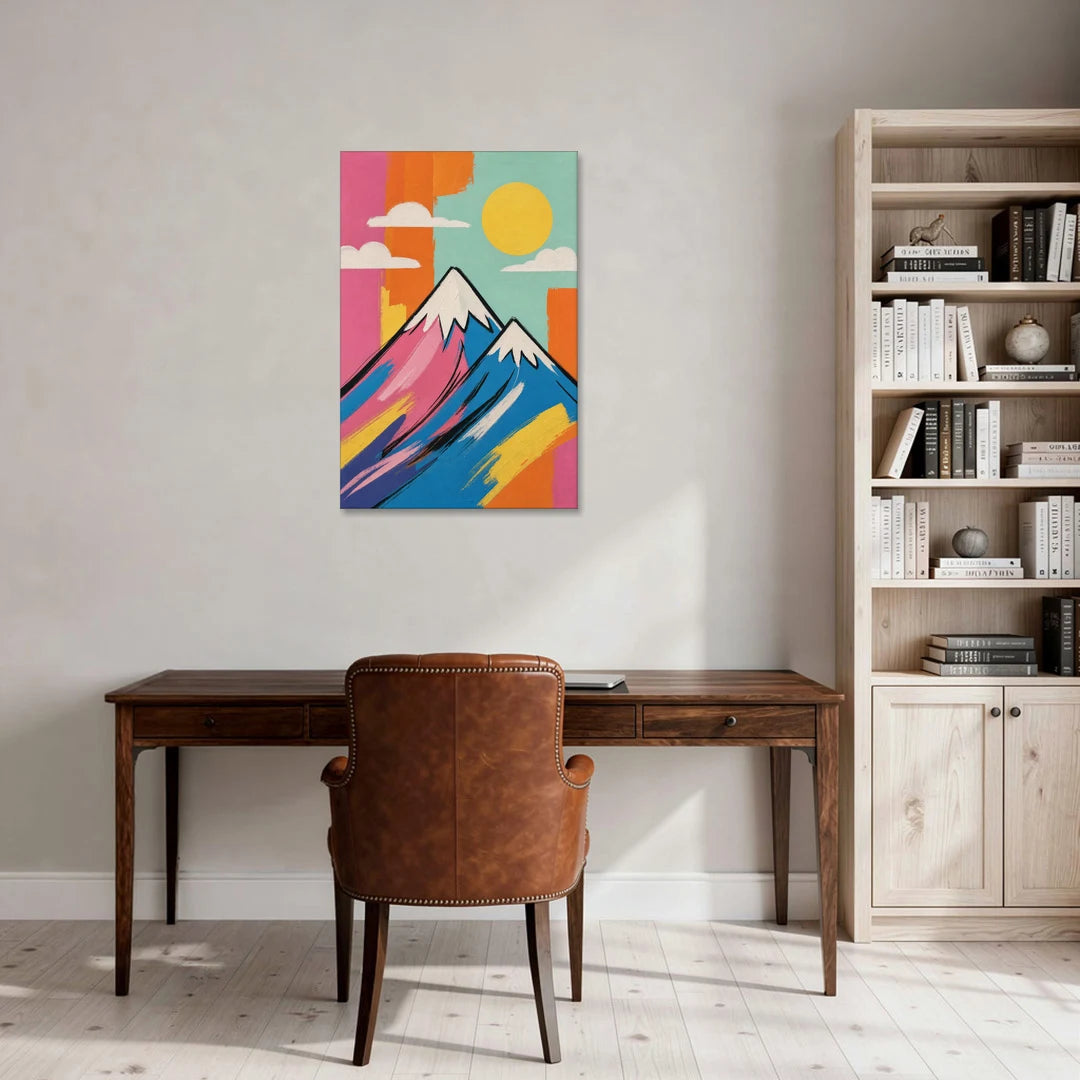 Pop Art Mountain in Pink and Blue - Canvas Wall Art - Office - 24x36