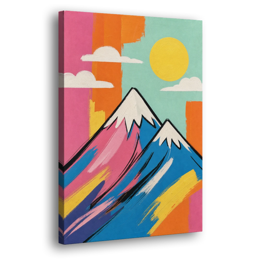 Pop Art Mountain in Pink and Blue - Canvas Wall Art - Side