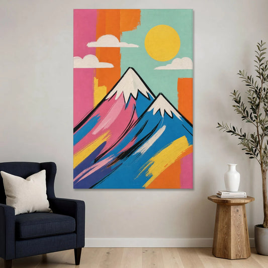 Pop Art Mountain in Pink and Blue - Canvas Wall Art - Sofa - 40x60