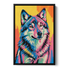 Pop Art Wolf with Amber Eyes - Black Framed Canvas Wall Art - Front