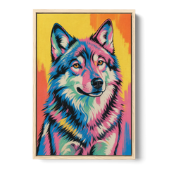 Pop Art Wolf with Amber Eyes - Oak Framed Canvas Wall Art - Front