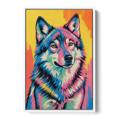 Pop Art Wolf with Amber Eyes - White Framed Canvas Wall Art - Front