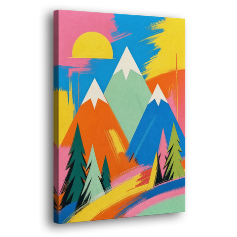 Mid Century Modern Pop Color Peaks and Pines - Canvas Wall Art