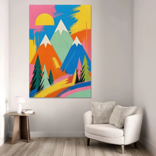 Mid Century Modern Pop Color Peaks and Pines - Canvas Wall Art - Sofa - 40x60