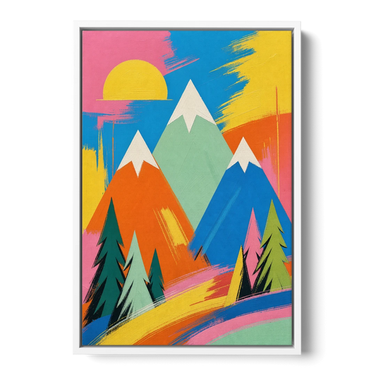 Mid Century Modern Pop Color Peaks and Pines - White Framed Canvas Wall Art - Front