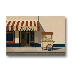 Popcorn Cart Under a Striped Matinee Awning - Canvas Wall Art - Front
