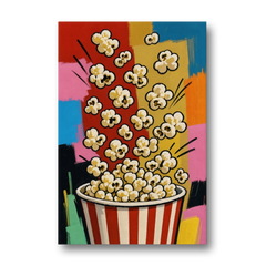 Popcorn Wall Art Bursting from a Striped Bucket - Canvas Wall Art - Front