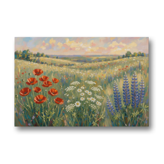 Poppy, Daisy and Lupine Meadow Panorama - Canvas Wall Art - Front