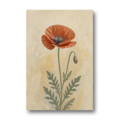 Poppy Wall Art with a Bowed Bud - Canvas Wall Art - Front