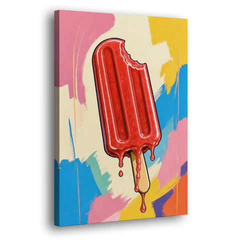 Popsicle Painting with One Cherry Bite - Canvas Wall Art - Side