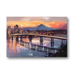 Portland Cityscape At Dusk - Canvas Wall Art - Front