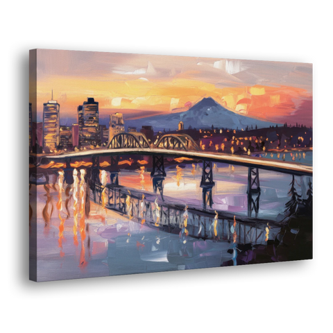 Portland Cityscape At Dusk - Canvas Wall Art - Side