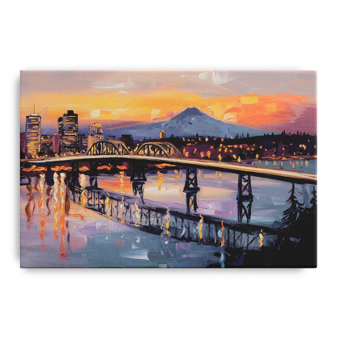 Portland Cityscape At Dusk Front - Canvas Wall Art
