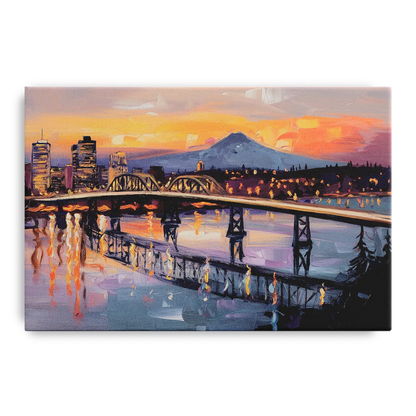 Portland Cityscape At Dusk Front - Canvas Wall Art