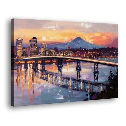 Portland Cityscape At Dusk Side - Canvas Wall Art