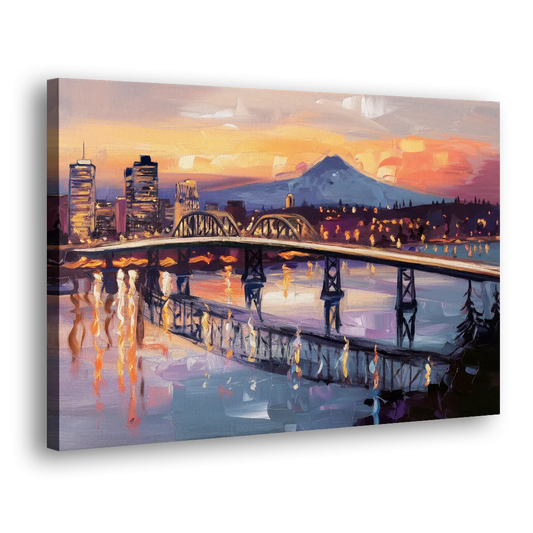 Portland Cityscape At Dusk Side - Canvas Wall Art