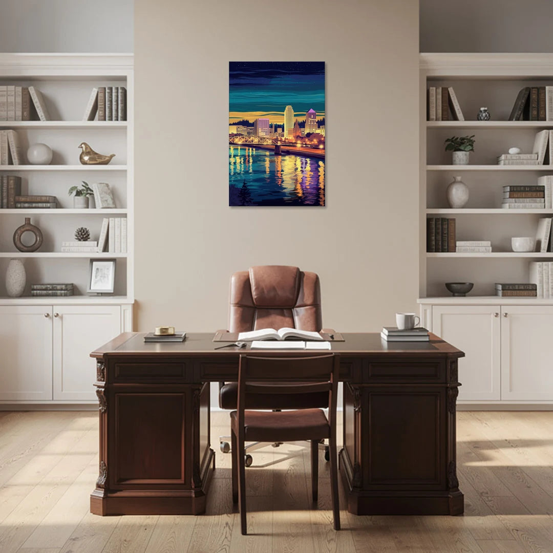 Portland Downtown Lights - Canvas Wall Art - Office - 24x36