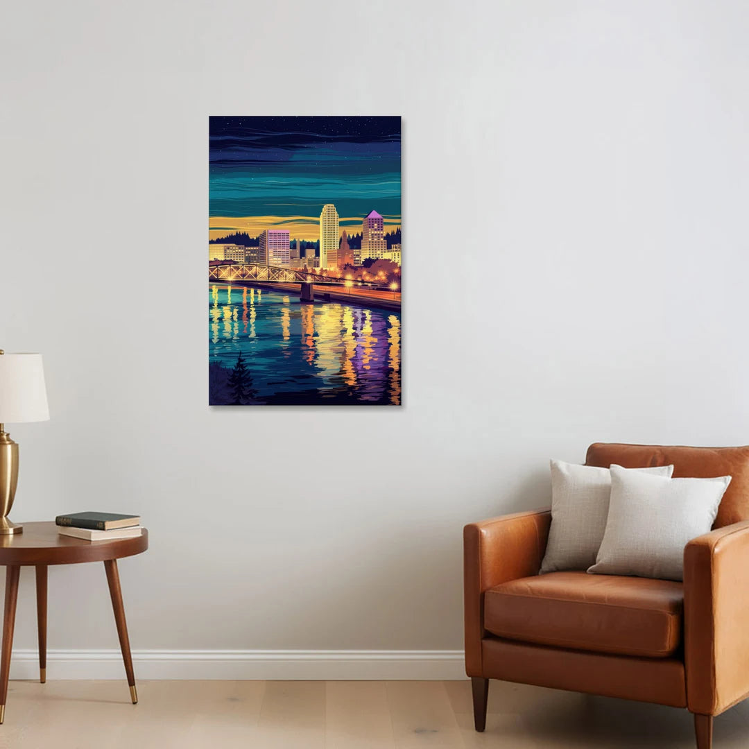 Portland Downtown Lights - Canvas Wall Art - Sofa - 24x36