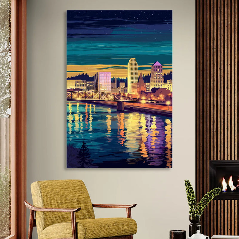 Portland Downtown Lights Sitting Room - Canvas Wall Art