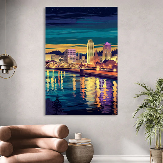 Portland Downtown Lights Living Room - Canvas Wall Art