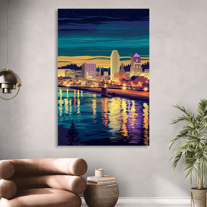 Portland Downtown Lights Living Room - Canvas Wall Art