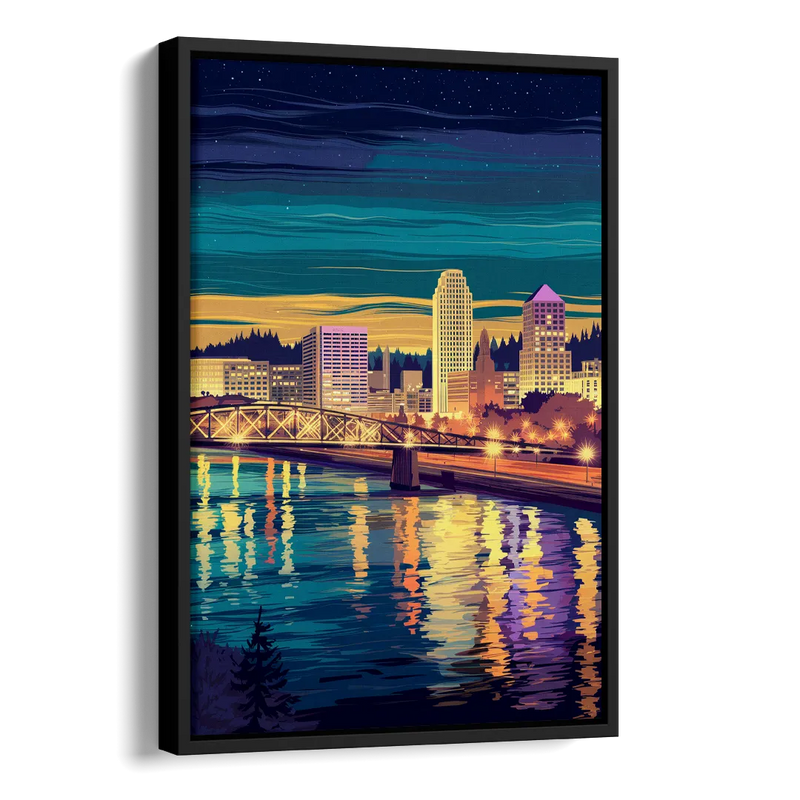 Portland Downtown Lights Side - Black Canvas Wall Art