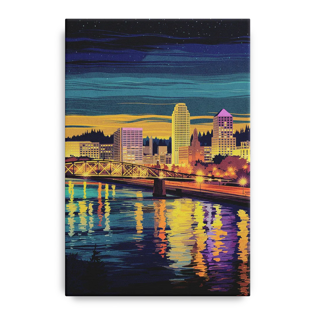 Portland Downtown Lights Front - Canvas Wall Art