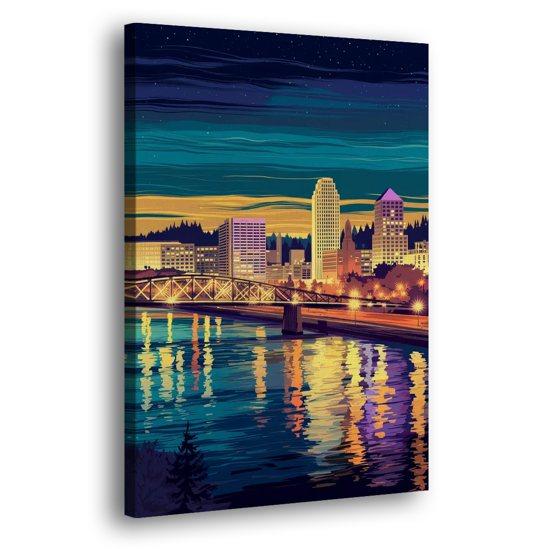 Portland Downtown Lights Side - Canvas Wall Art