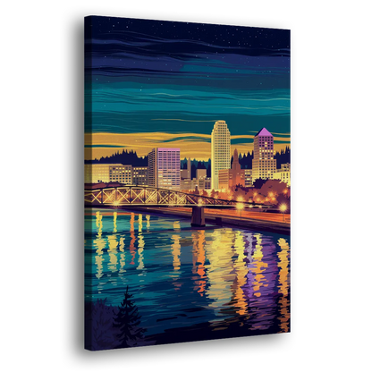 Portland Downtown Lights Side - Canvas Wall Art