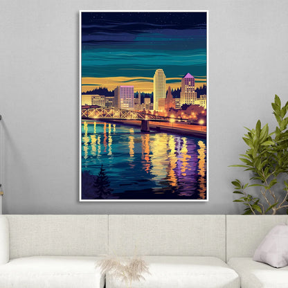 Portland Downtown Lights Sitting Room - White Canvas Wall Art