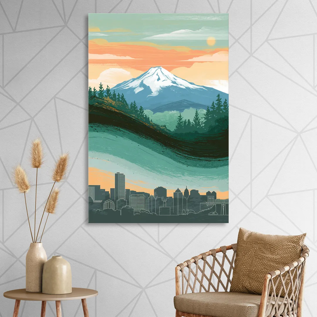 Portland Mount Hood View Sitting Room - Canvas Wall Art