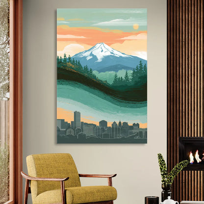 Portland Mount Hood View Living Room - Canvas Wall Art