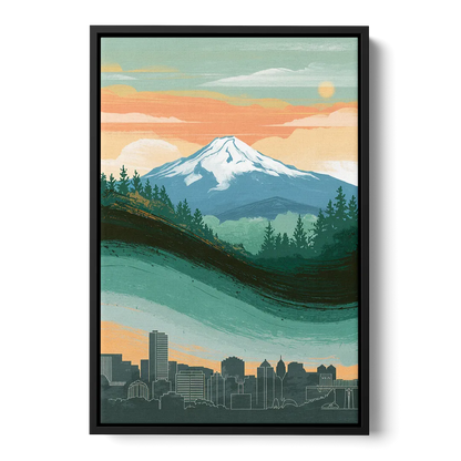 Portland Mount Hood View Front - Black Canvas Wall Art