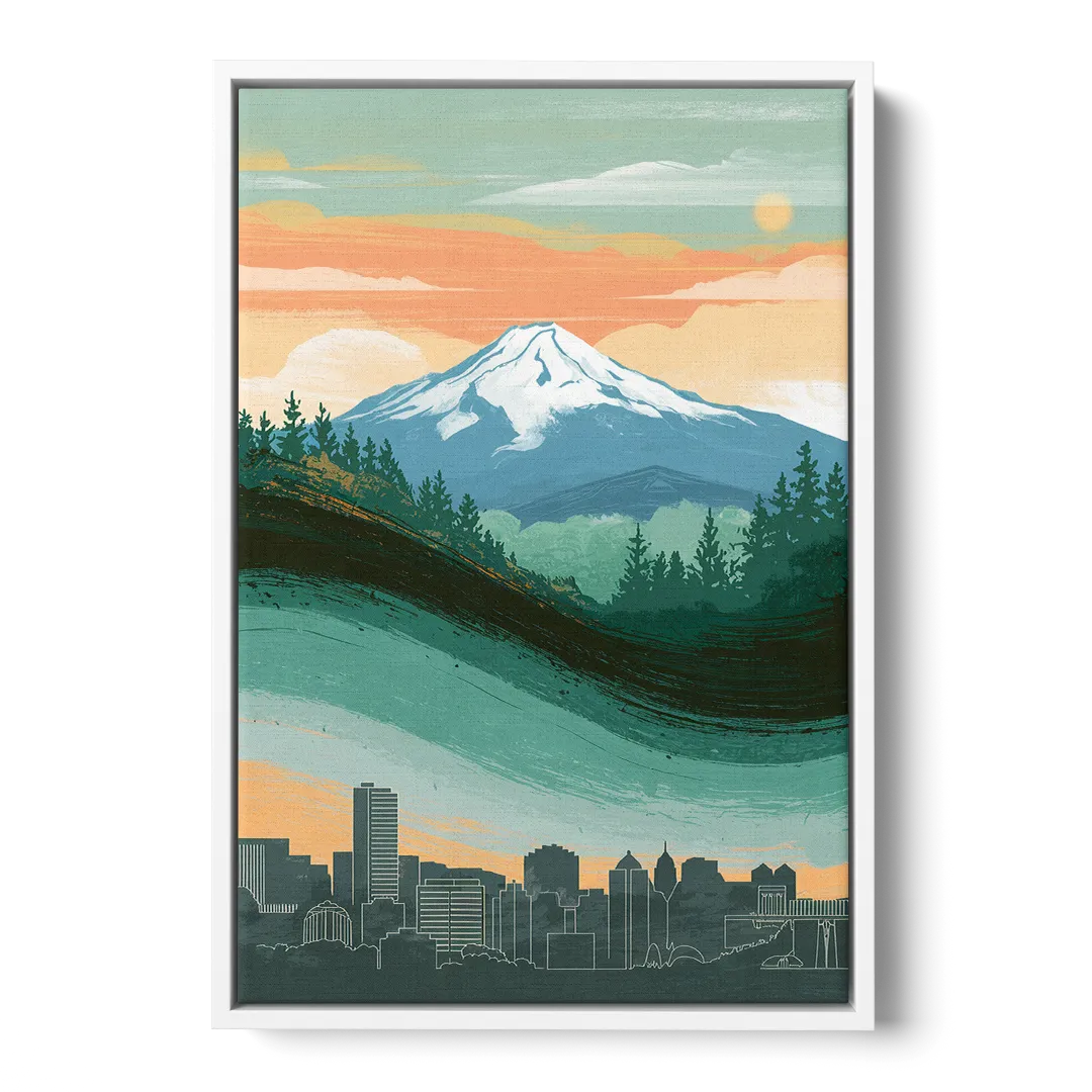 Portland Mount Hood View Front - White Canvas Wall Art