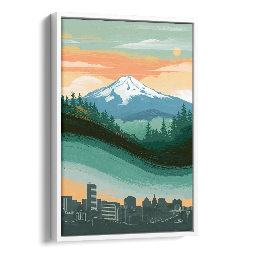 Portland Mount Hood View Side - White Canvas Wall Art