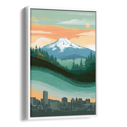 Portland Mount Hood View Side - White Canvas Wall Art
