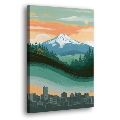 Portland Mount Hood View Side - Canvas Wall Art