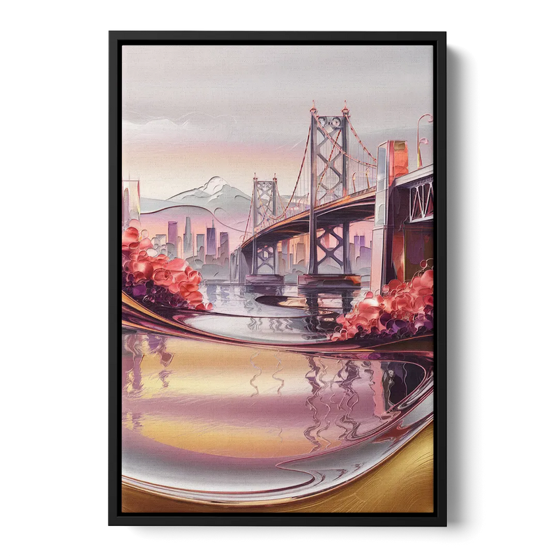 Portland Oregon Bridges Front - Black Canvas Wall Art