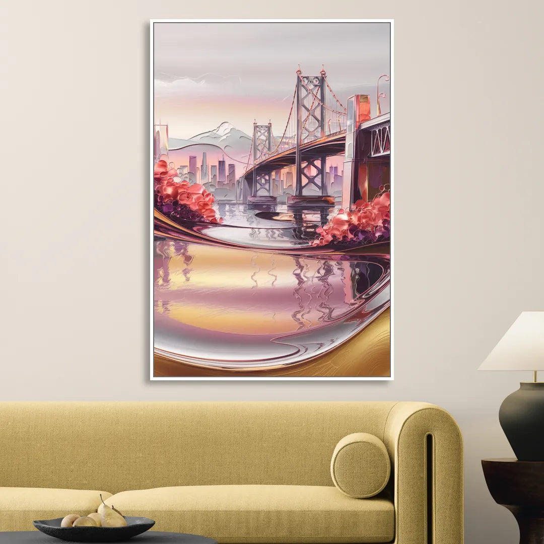 Portland Oregon Bridges Sitting Room - White Canvas Wall Art