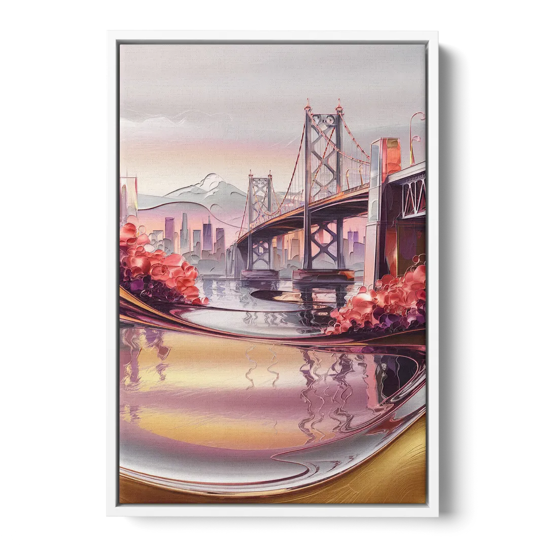 Portland Oregon Bridges Front - White Canvas Wall Art