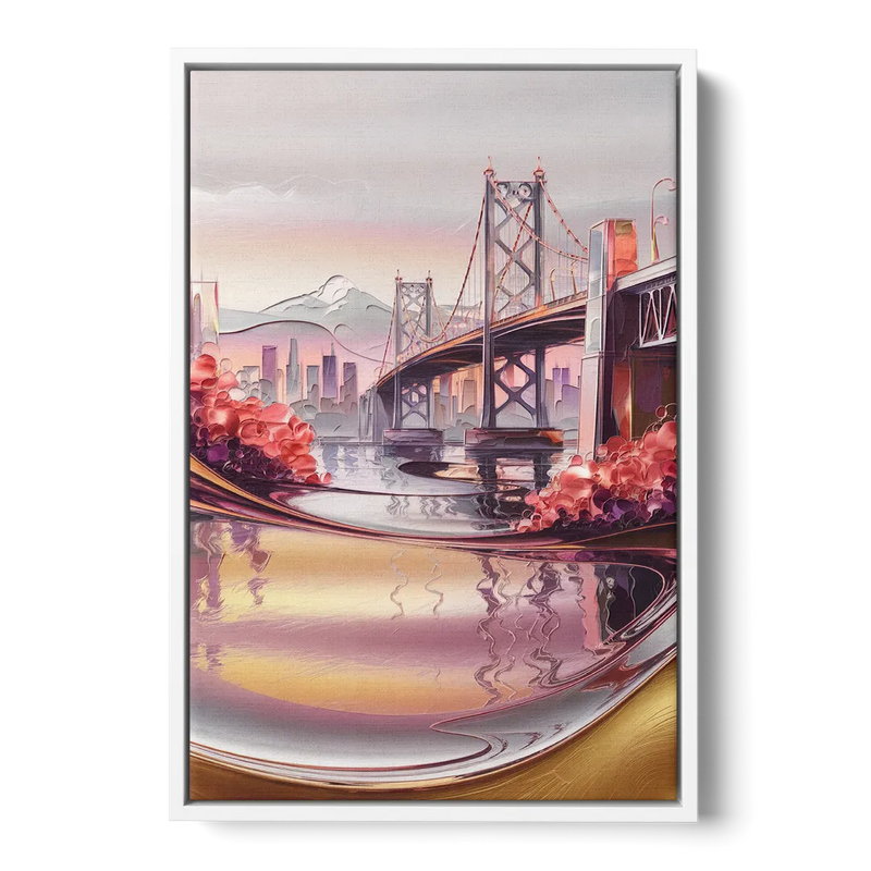 Portland Oregon Bridges Front - White Canvas Wall Art