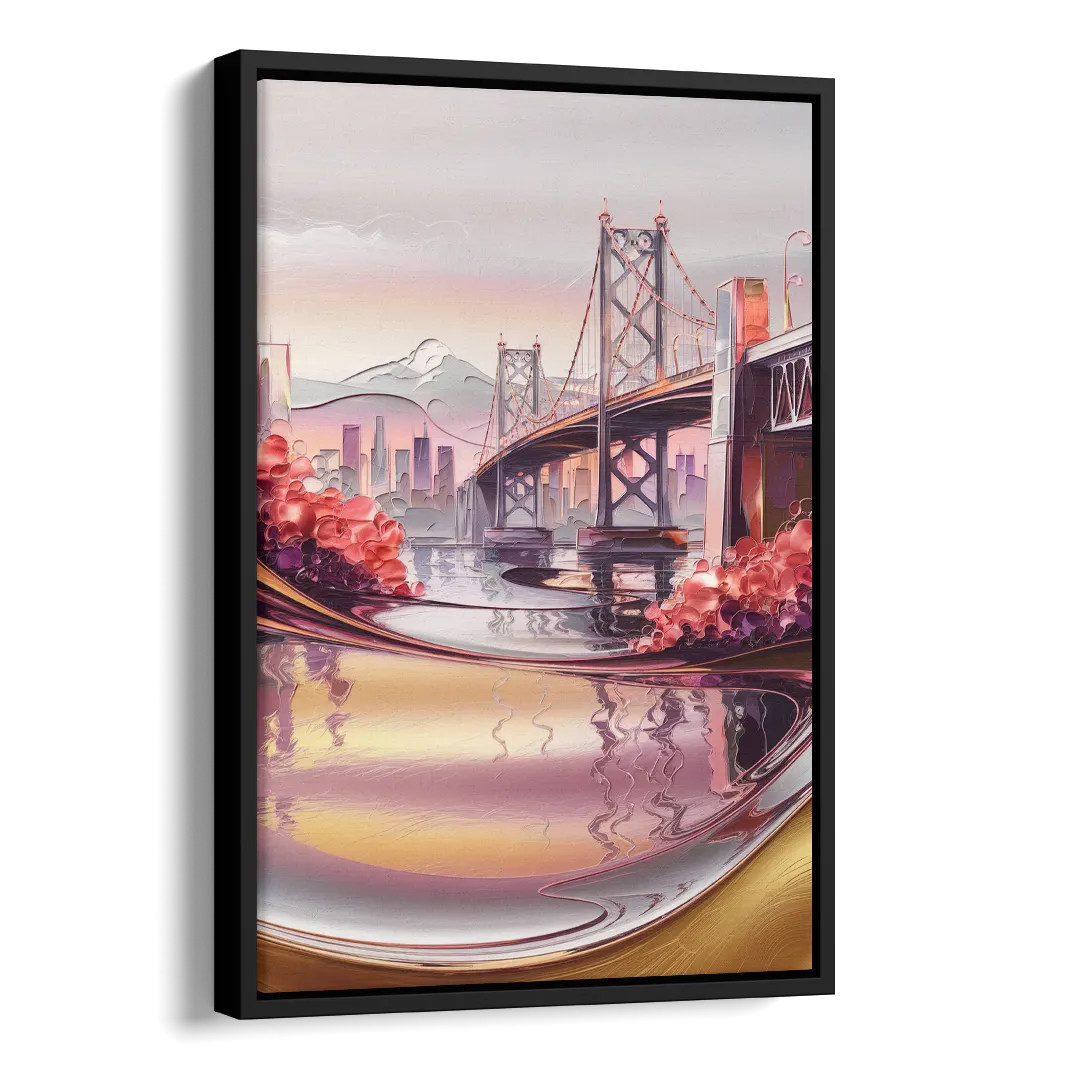 Portland Oregon Bridges Side - Black Canvas Wall Art
