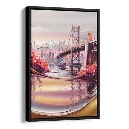 Portland Oregon Bridges Side - Black Canvas Wall Art